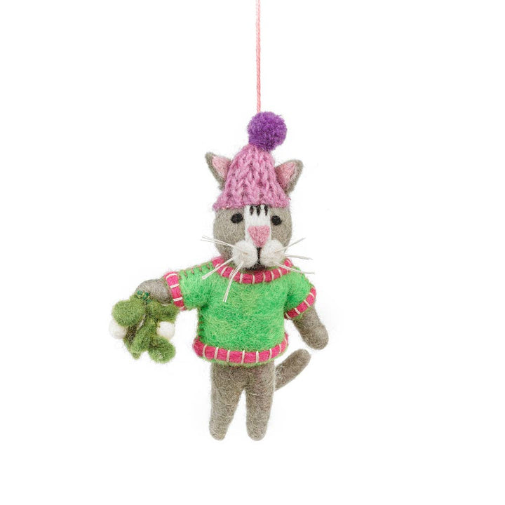 Mistletoe Meows Christmas Cat Handmade Felt Decoration