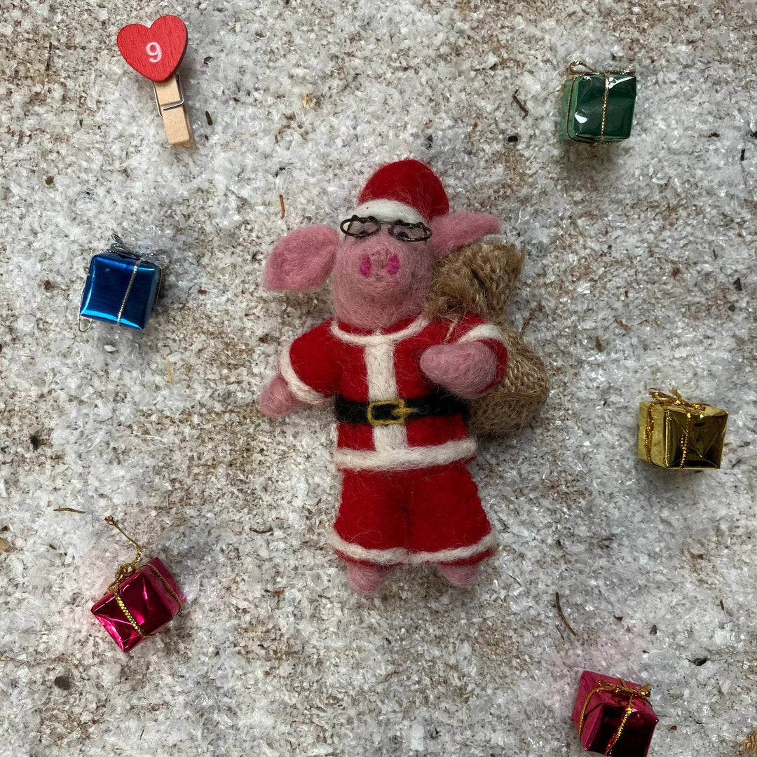 Ho Ho Hog Christmas Pig Handmade Felt Hanging Decoration