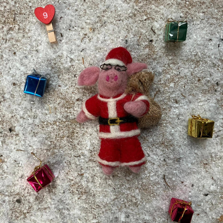 Ho Ho Hog Christmas Pig Handmade Felt Hanging Decoration
