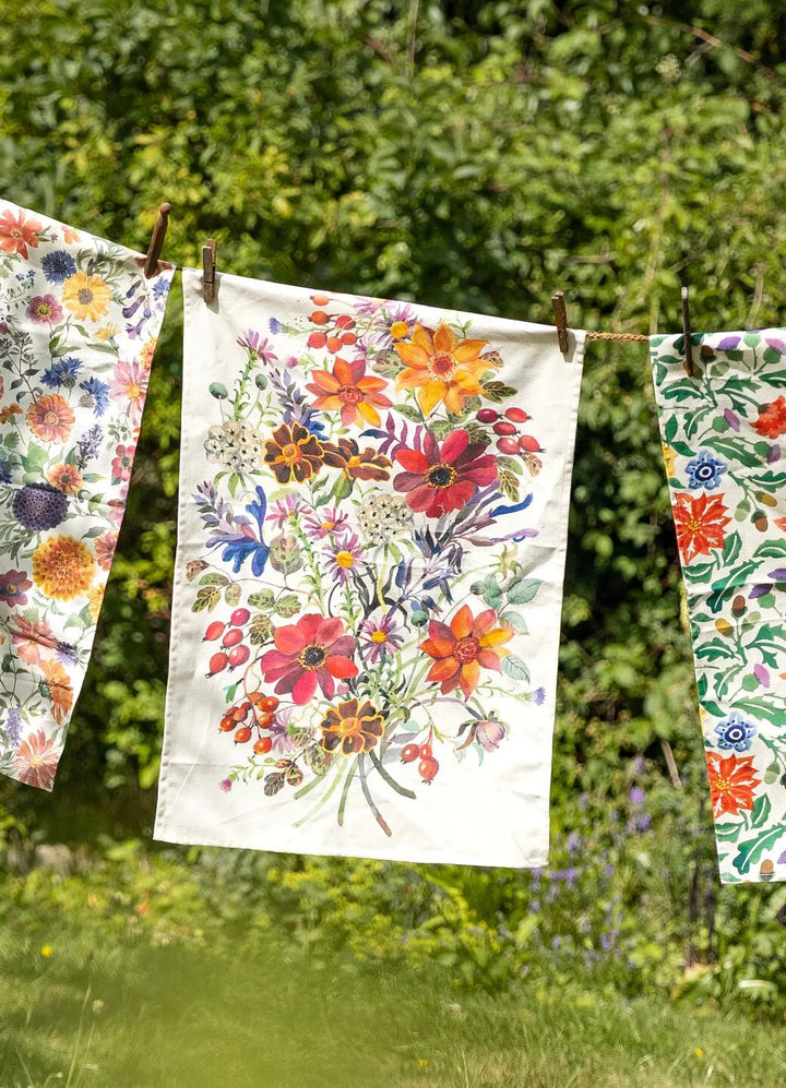 Autumn Flowers Tea Towel