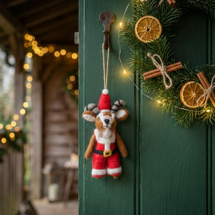 Kit the Christmas Goat Handmade Felt Hanging Decoration