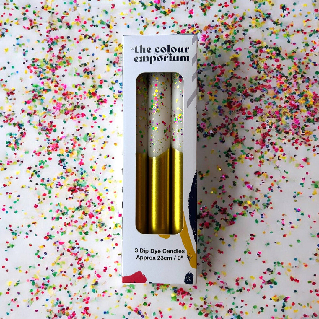 FUNFETTI Dip Dye Dinner Candle Trio