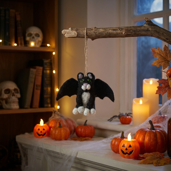 Batty Catty Handmade Hanging Felt Halloween Decoration