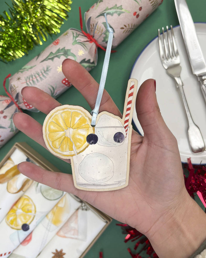 Gin & Tonic Wooden Ornament