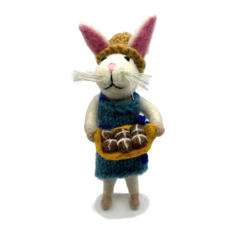 Bunny with Hot Cross Buns on a Tray Felt Decoration