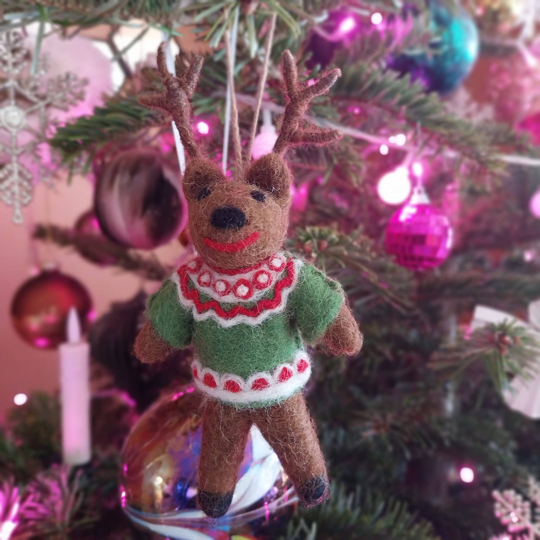 Retro Reindeer Handmade Felt Hanging Christmas Decoration