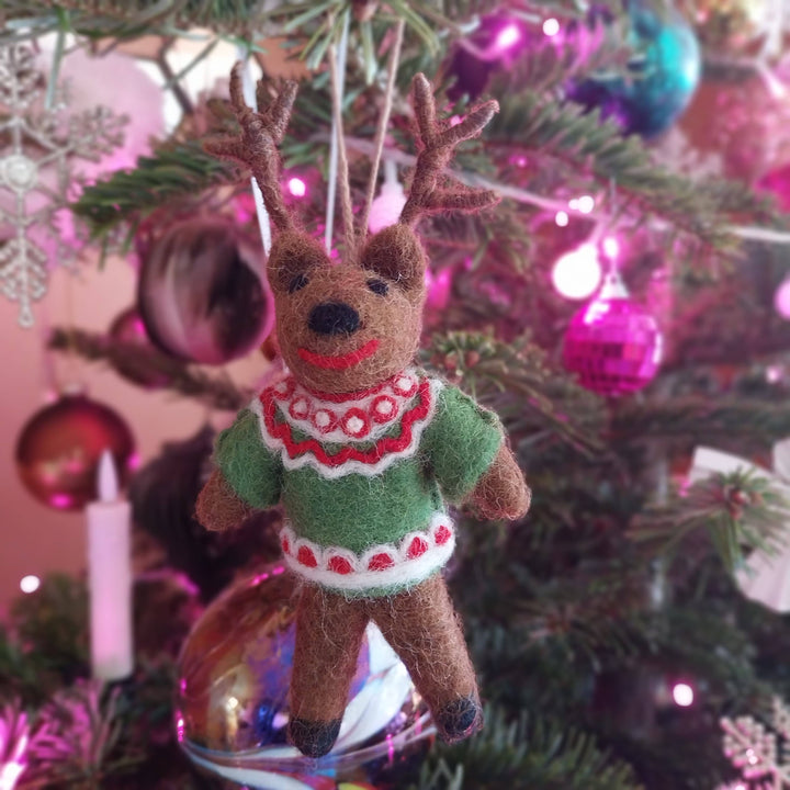 Retro Reindeer Handmade Felt Hanging Christmas Decoration