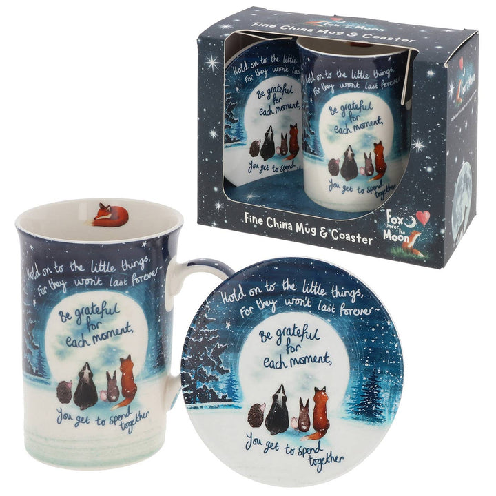 Fox Under The Moon Grateful Mug & Coaster Set