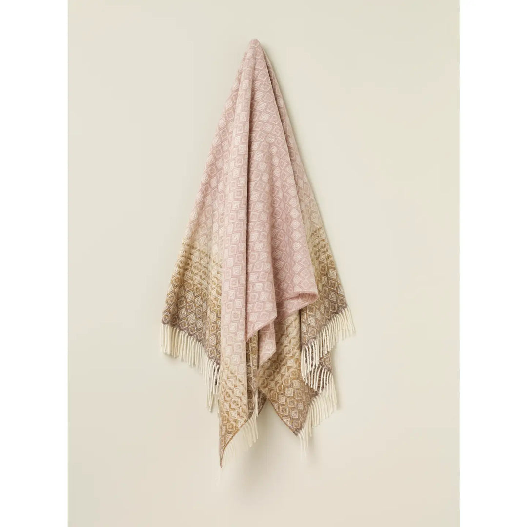 100% British Wool Throw Blanket - Ombre Diamond Range Pink/Camel