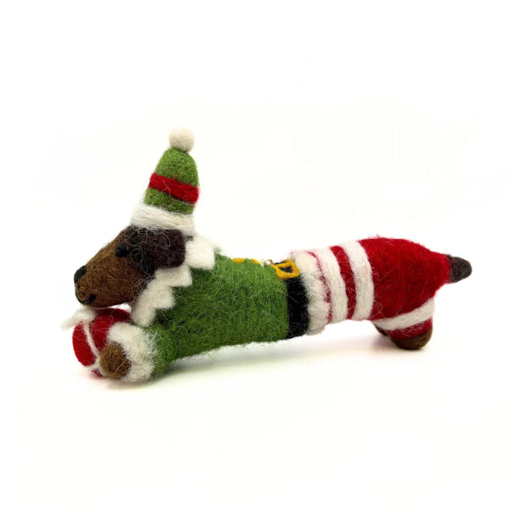 Elf Sausage Dog Felt Decoration