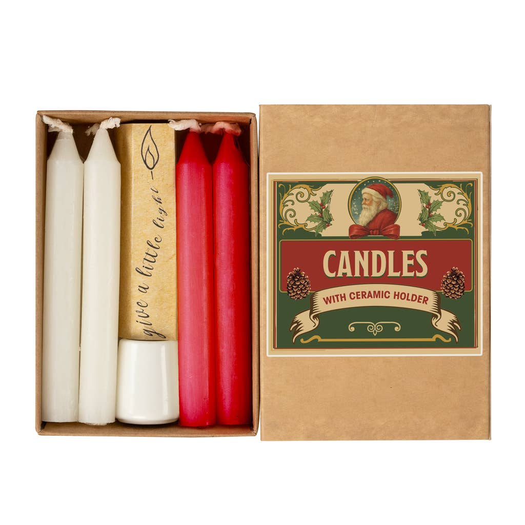 Christmas Candles & Ceramic Holder Boxed Set