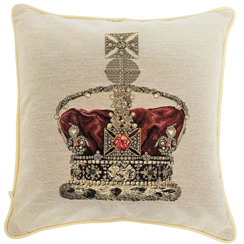 Crown Tapestry Pillow-- Beige