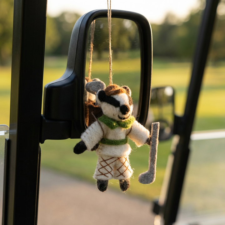 Handmade Felt Golfing Badger Hanging Decoration