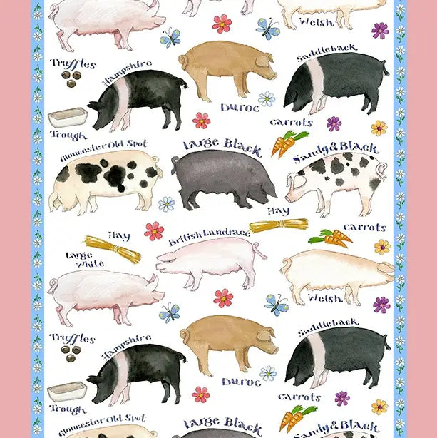 Pig Breeds Cotton Tea Towel