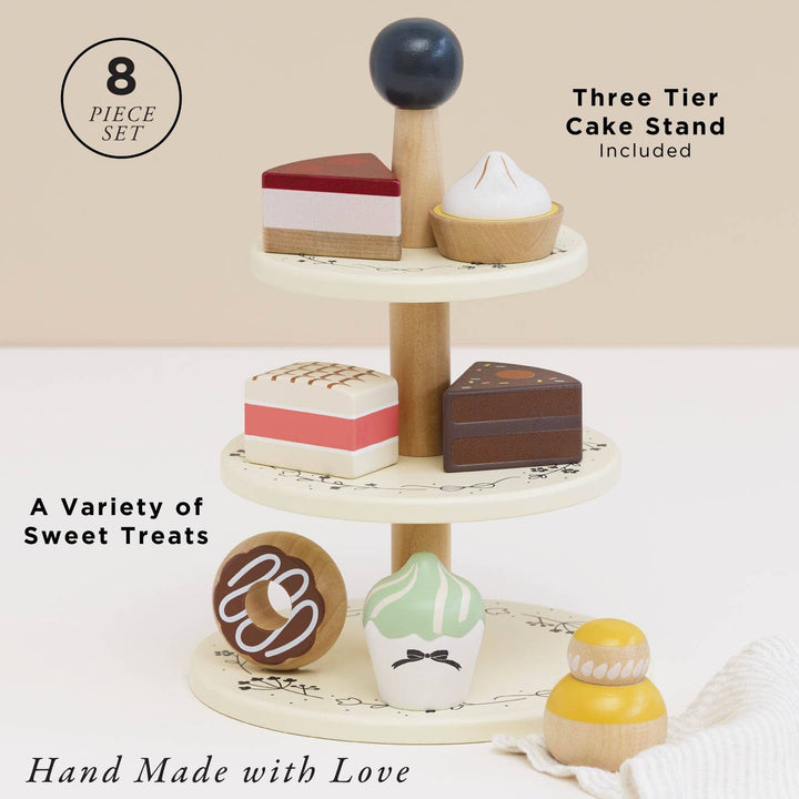 Wooden Toy Patisserie Cake Stand & Selection of 7 Eco-Friendly Treats