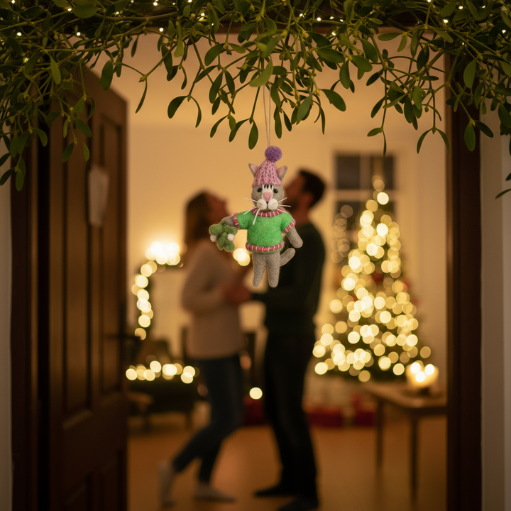 Mistletoe Meows Christmas Cat Handmade Felt Decoration