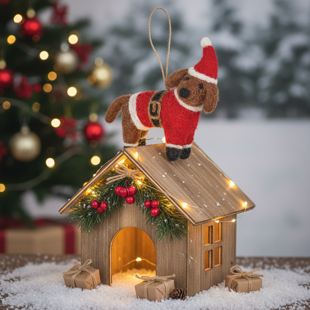 Buddy Festive Dog Handmade Felt Hanging Decoration