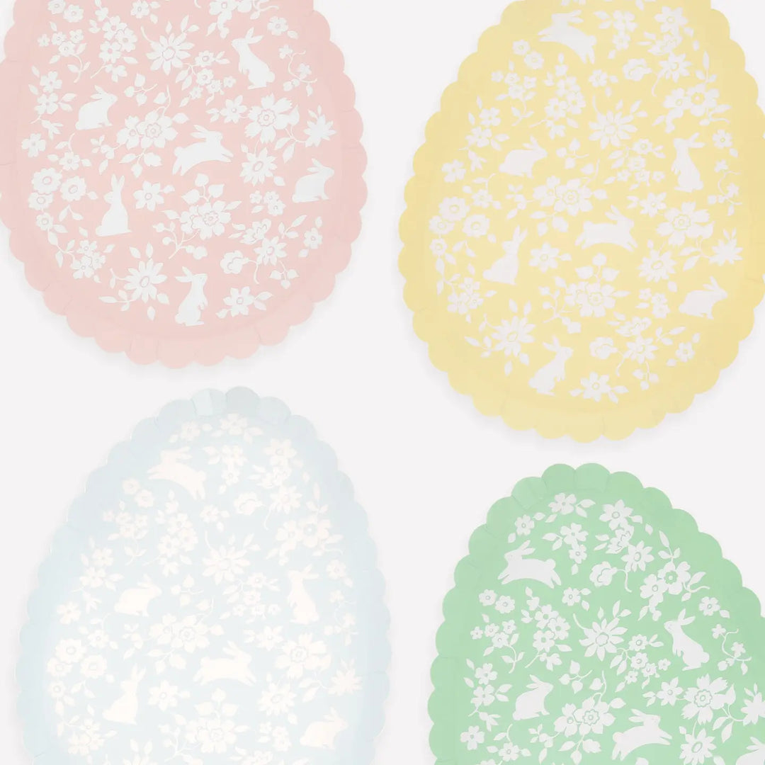 Ditsy Bunny Egg Shaped Paper Plates