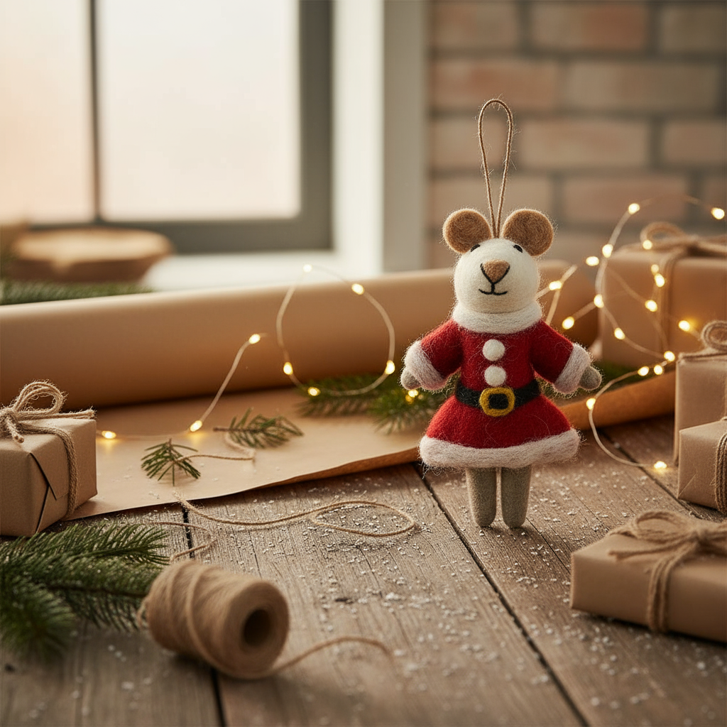 Christmas Mrs Santa Paws Handmade Felt Hanging Decoration