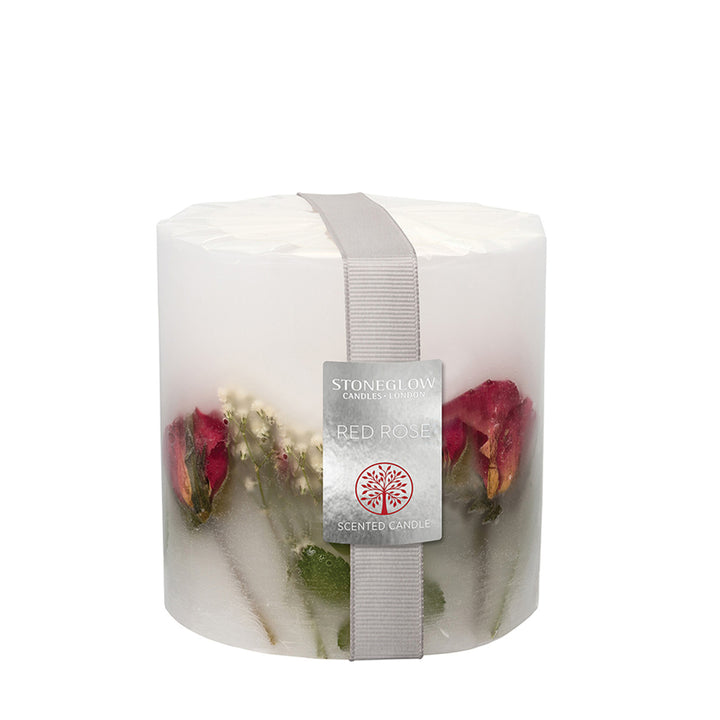 Nature's Gift Scented Botanical Candle - Inclusion Pillar - Red Rose