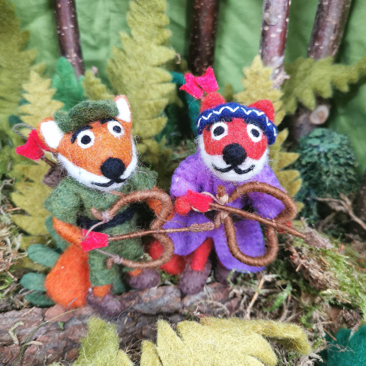 Handmade Felt Fox Robin Hood & Maid Marion Decoration