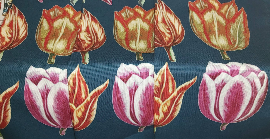 Antique Navy Tulips Tea Towel