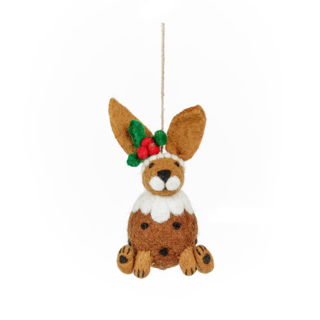 Christmas Pudding Hare Handmade Felt Hanging Decoration