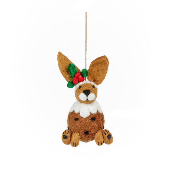 Christmas Pudding Hare Handmade Felt Hanging Decoration