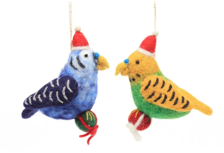 Christmas Budgie with a Present Felt Decoration