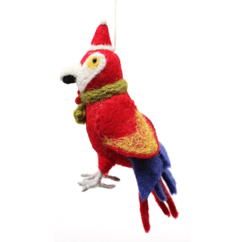 Christmas Parrot with Holly Scarf Felt Decoration
