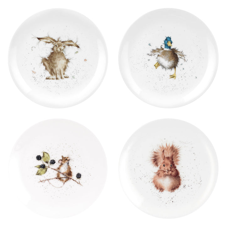 Set of Four 8 Inch Coupe Plates  (Hare, Duck, Mouse, Squirrel)