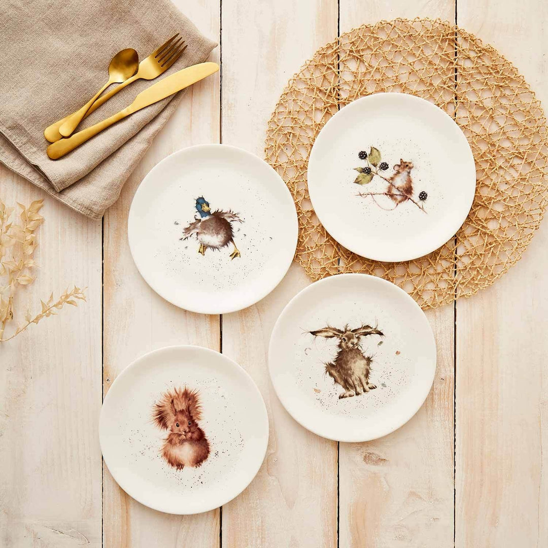 Set of Four 8 Inch Coupe Plates  (Hare, Duck, Mouse, Squirrel)