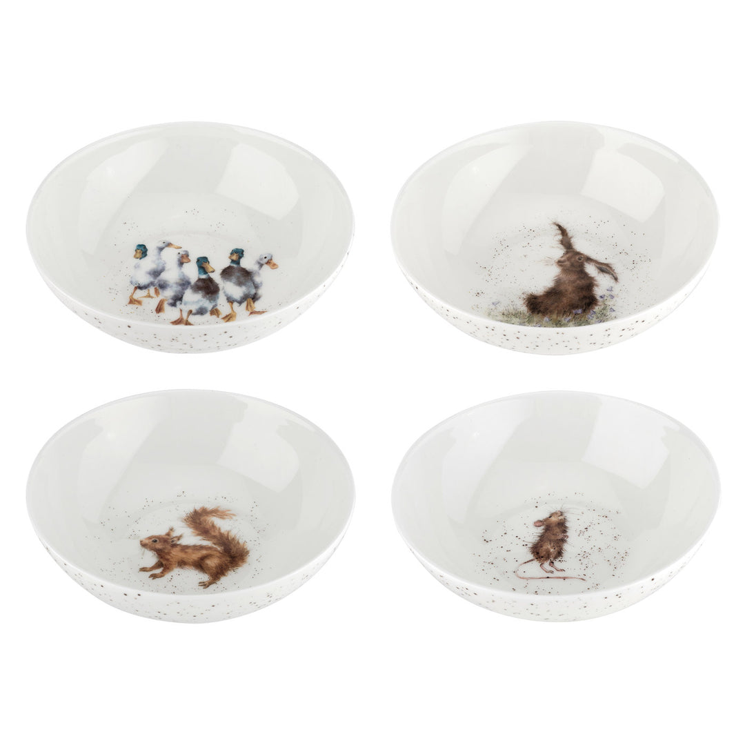 Set of Four 6 Inch Bowls  (Hare, Duck, Mouse, Squirrel)