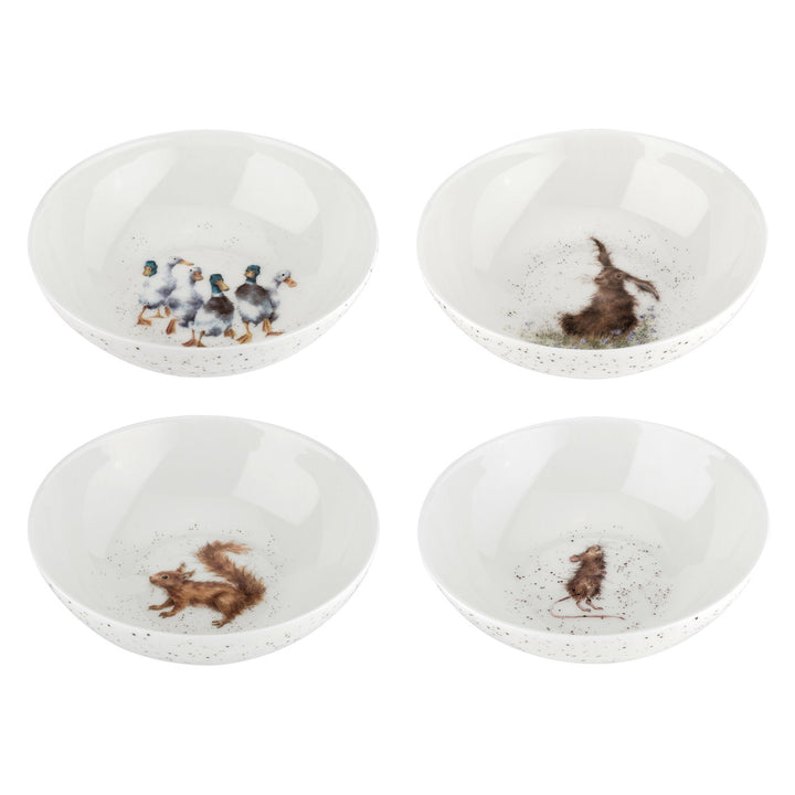 Set of Four 6 Inch Bowls  (Hare, Duck, Mouse, Squirrel)