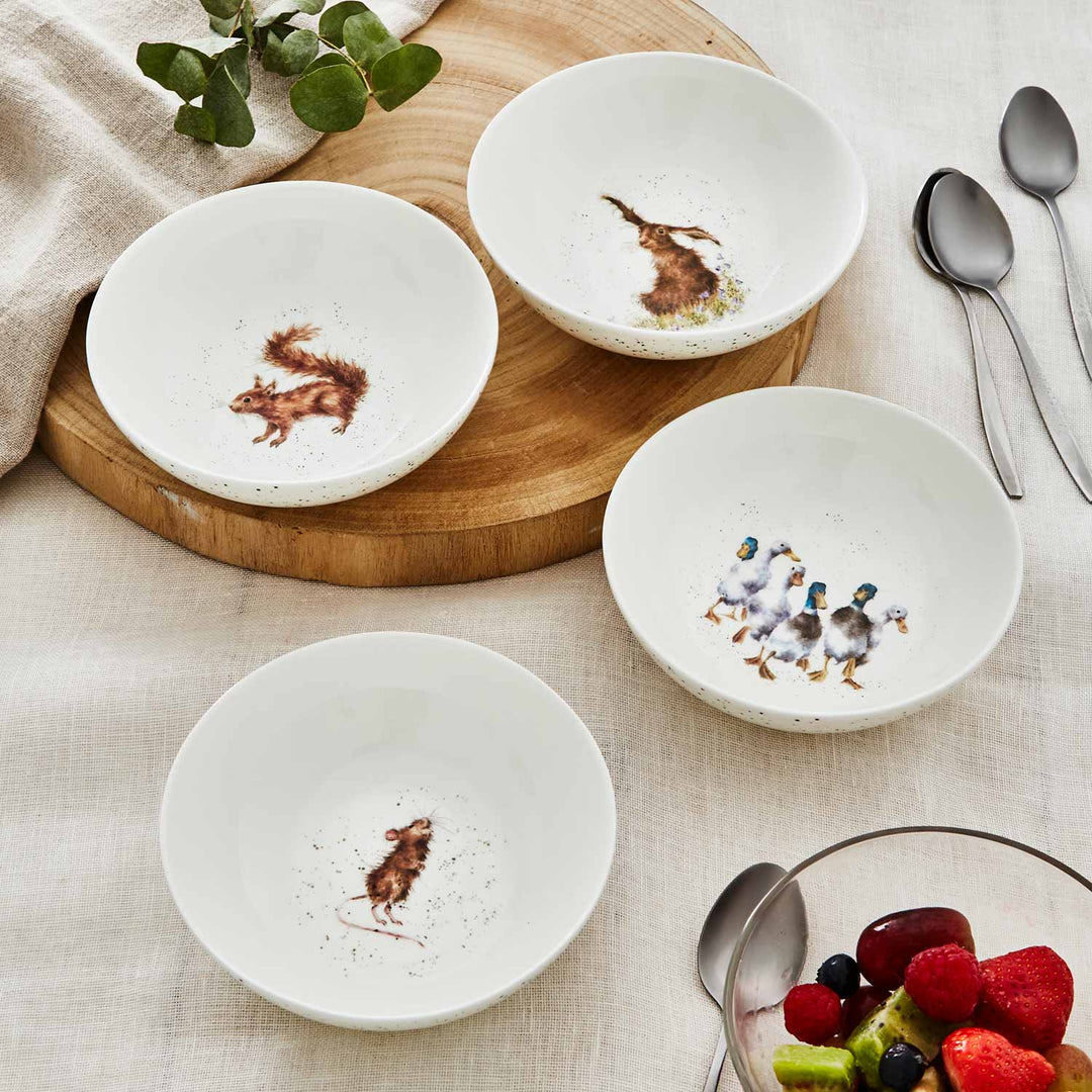 Set of Four 6 Inch Bowls  (Hare, Duck, Mouse, Squirrel)