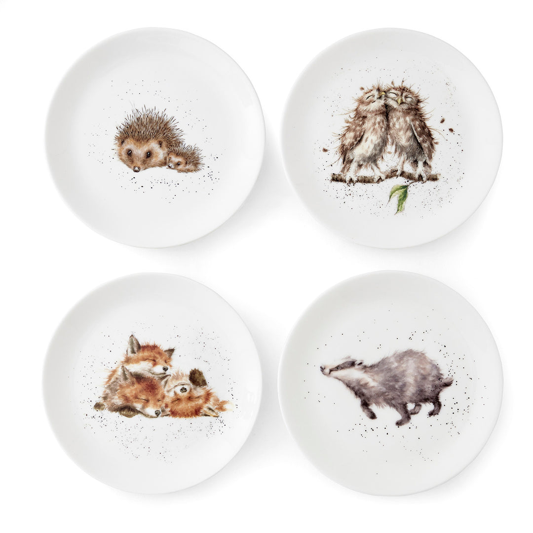 Set of Four 8 Inch Coupe Plates  (Badger, Hedgehog, Fox, Owl)