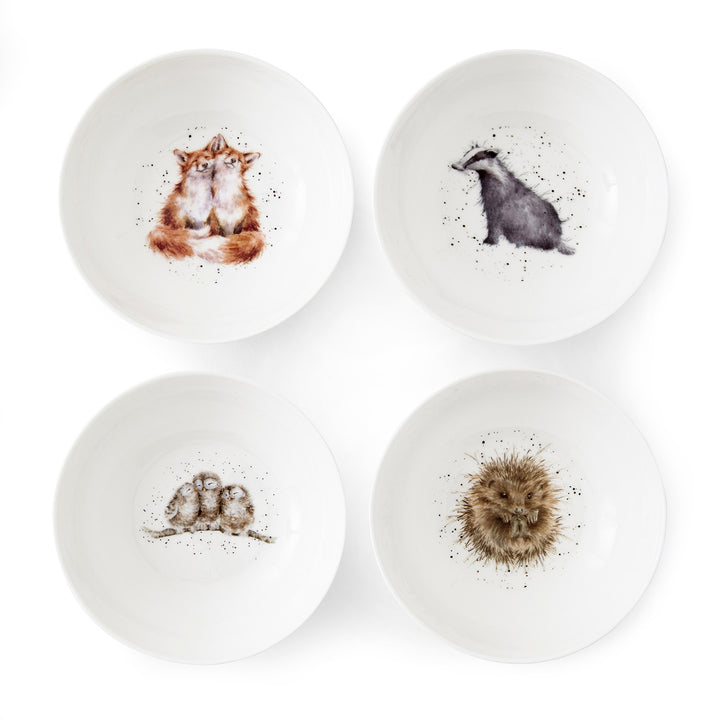 Set of Four 6 Inch Bowls  (Owl, Badger, Hedgehog, Fox)