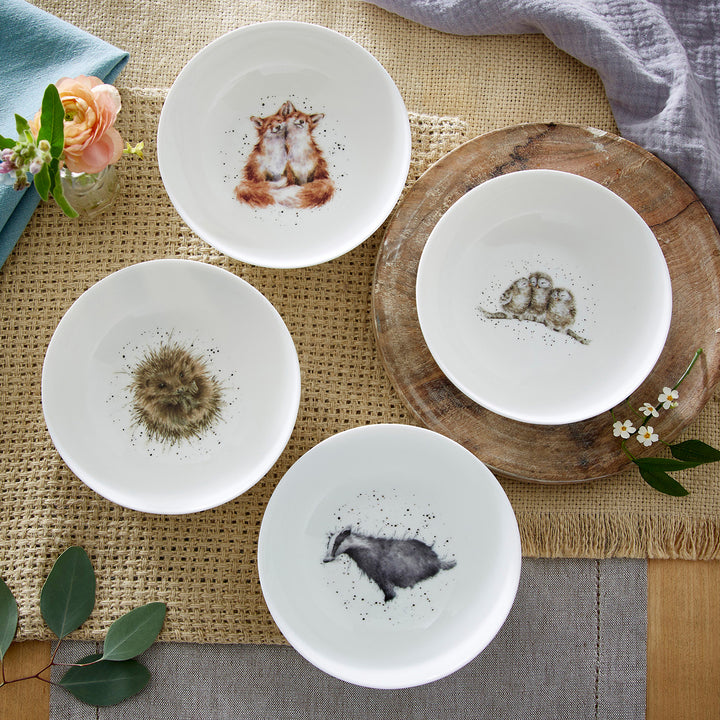 Set of Four 6 Inch Bowls  (Owl, Badger, Hedgehog, Fox)