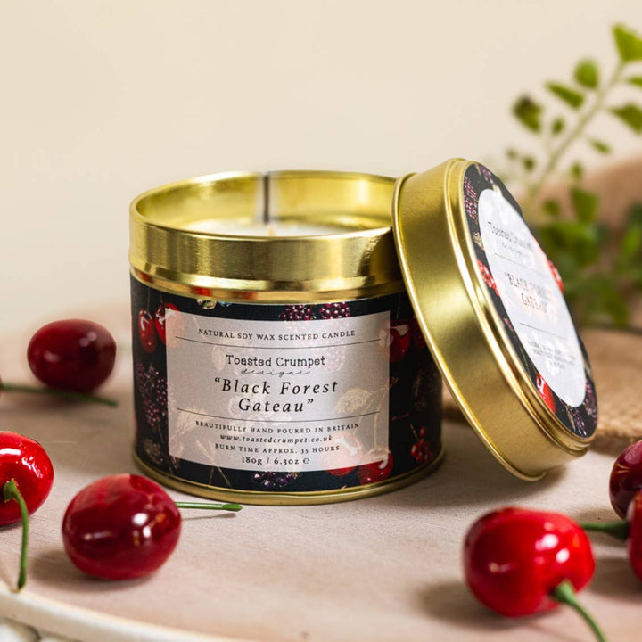 Black Forest Gateau Candle in a Matte Gold Tin
