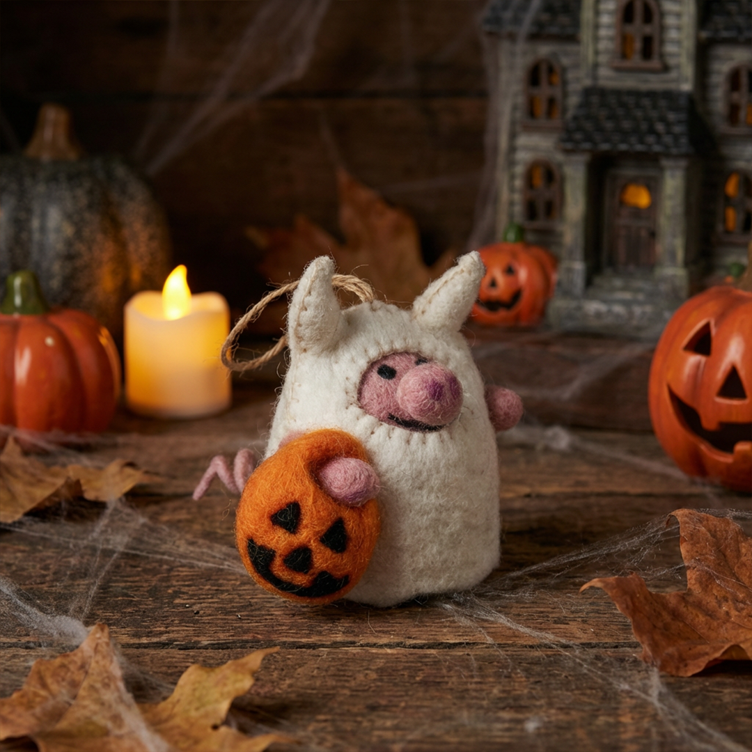 Handmade Felt Boo! Pig Hanging Halloween Decoration