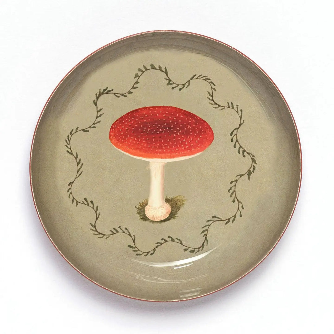 Mushroom 4-inch Round Enamel Printed Tray