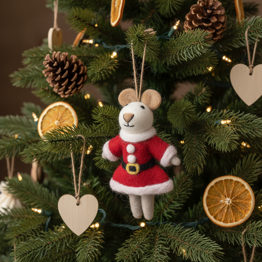Christmas Mrs Santa Paws Handmade Felt Hanging Decoration