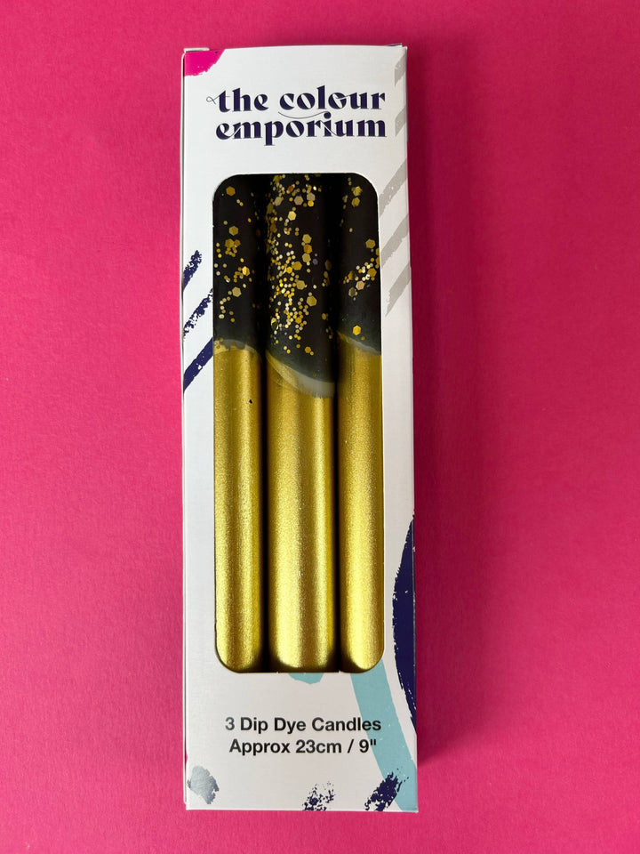 BLACK AND GOLD Dip Dye Dinner Candle Trio