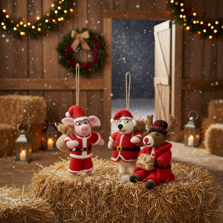 Ho Ho Hog Christmas Pig Handmade Felt Hanging Decoration