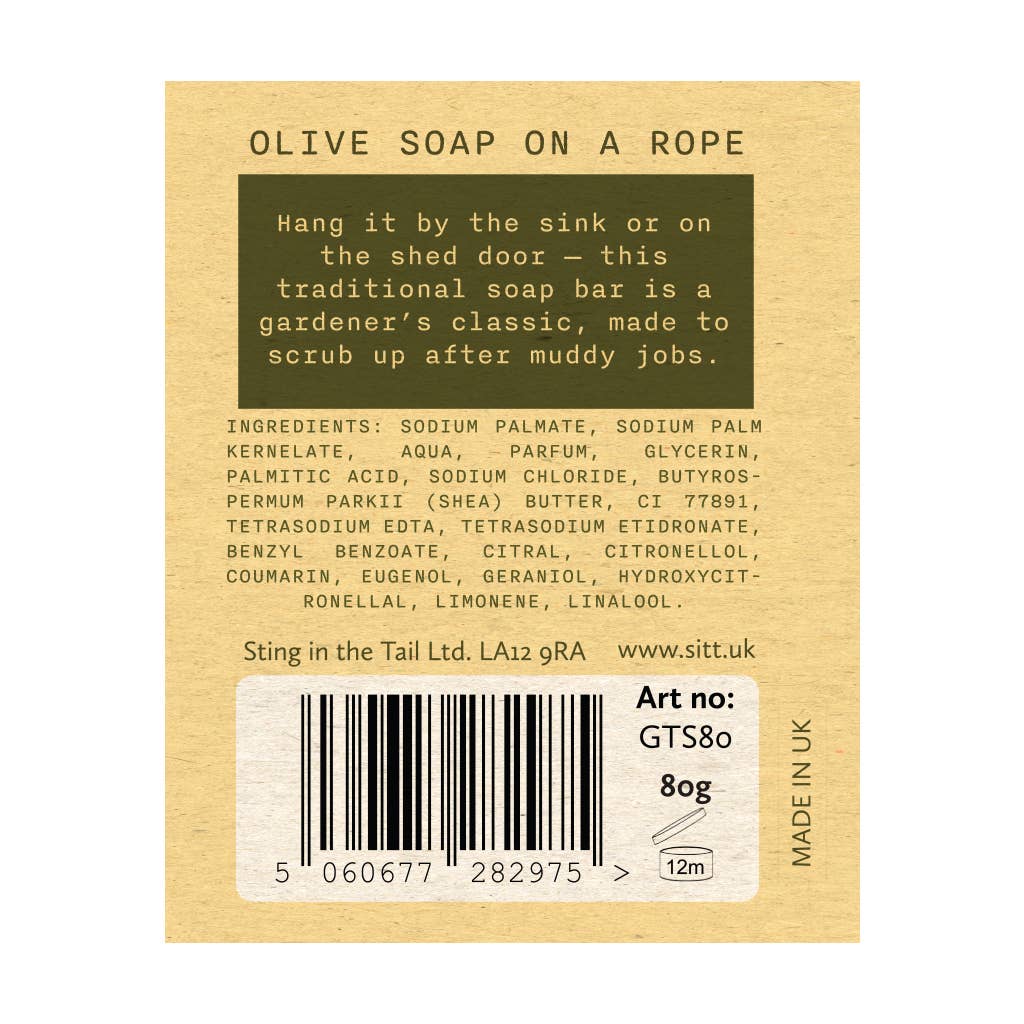 Gardener's Olive Hanging Soap on a Rope 80g