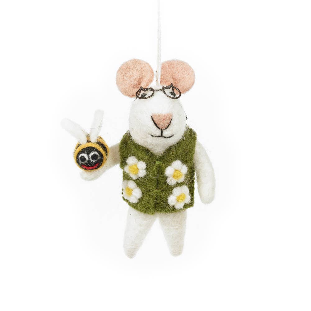 Handmade Felt Isaac the Mouse Hanging Bumblebee Decoration
