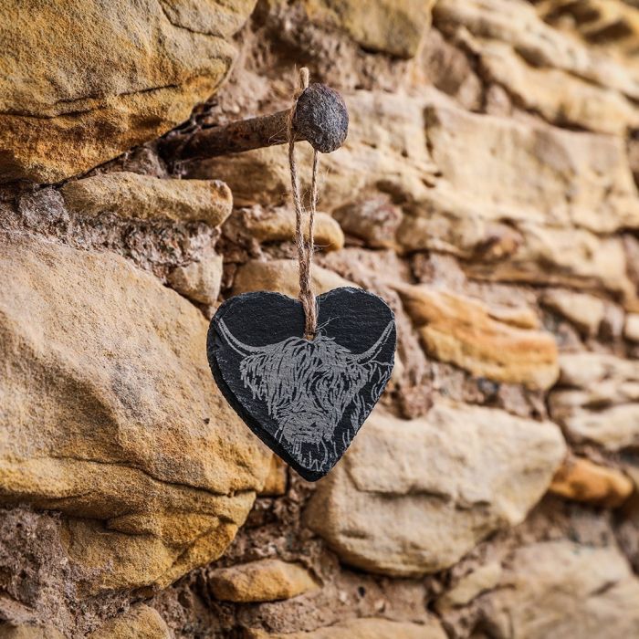 Highland Cow Heart Slate Decoration