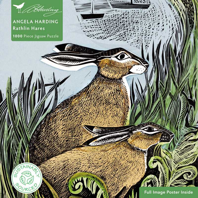 Rathlin Hares Adult Sustainable Jigsaw Puzzle by Angela Harding