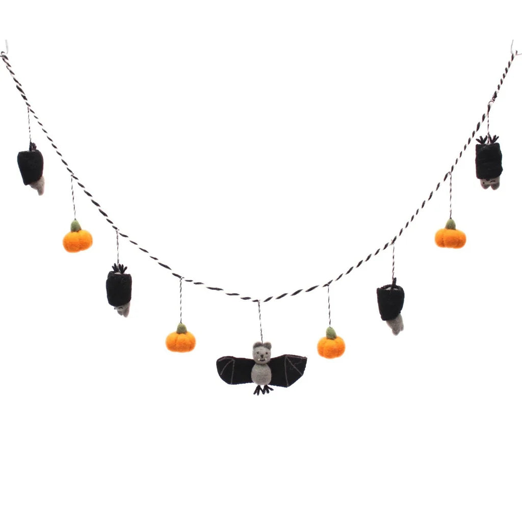 Halloween Pumpkin and Bat Felted Garland
