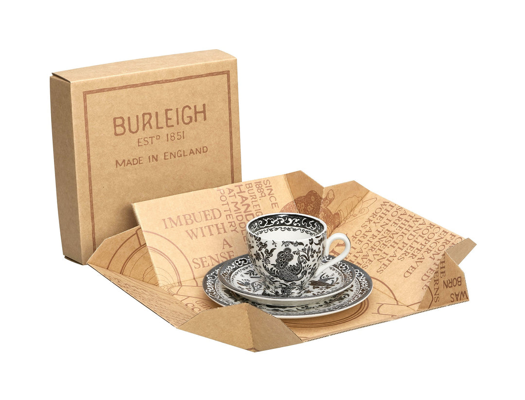 Black Regal Peacock Teacup and Saucer 3 PC Boxed Set